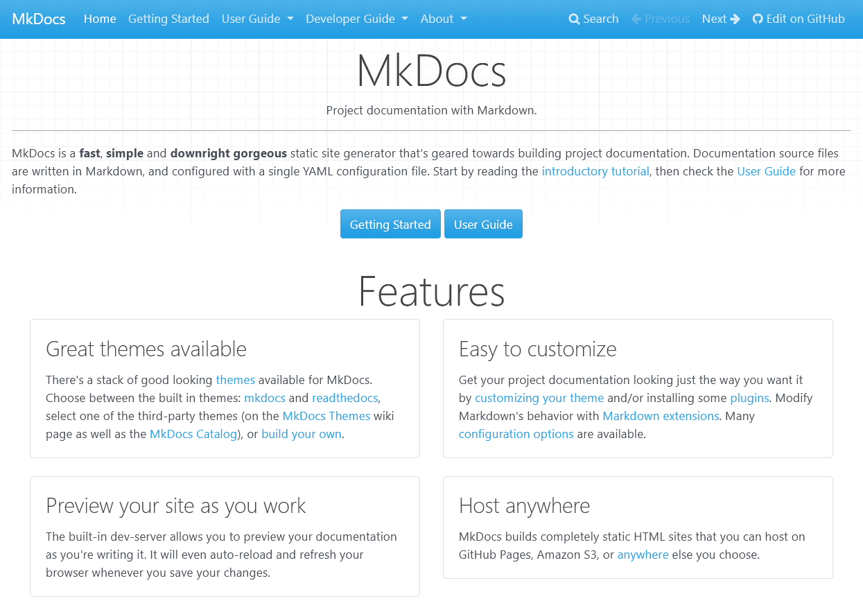 MkDocs static documentation generator