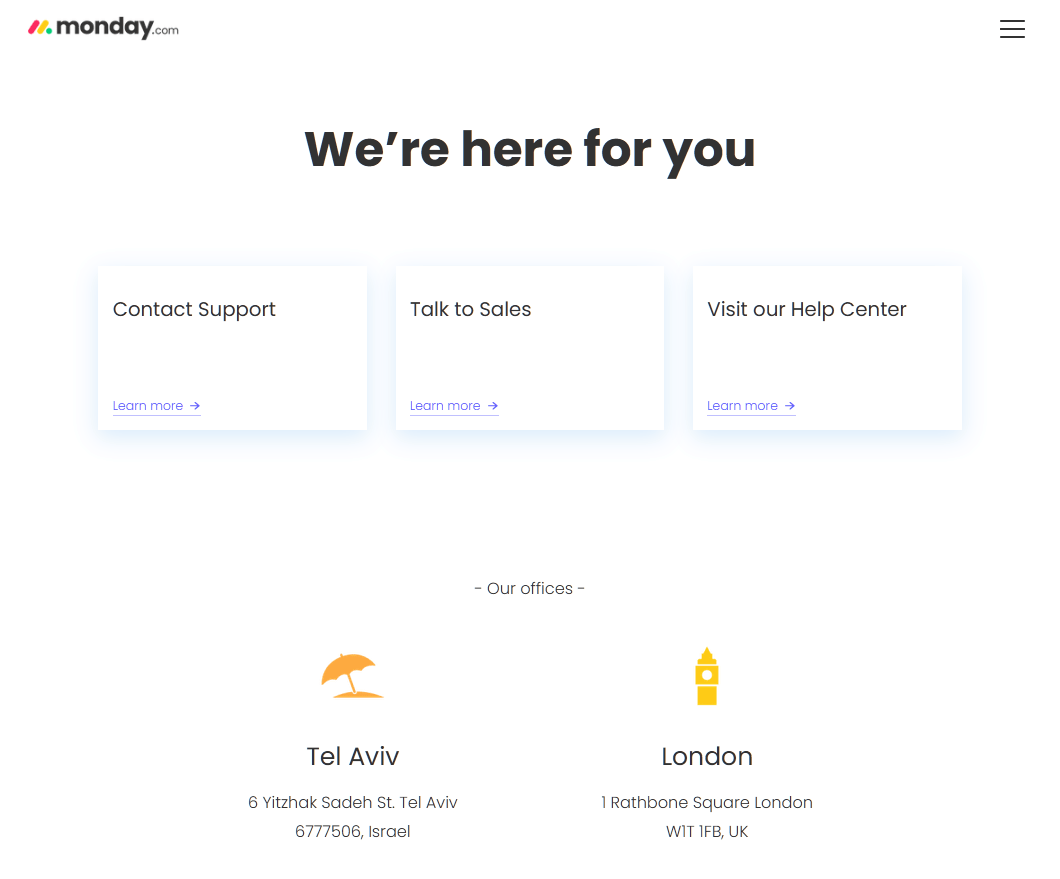 Monday.com contact page