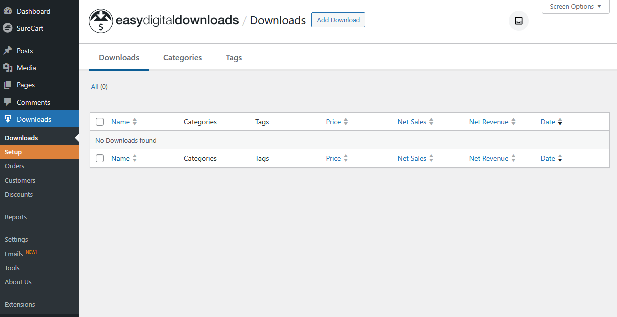 Newly installed EDD plugin