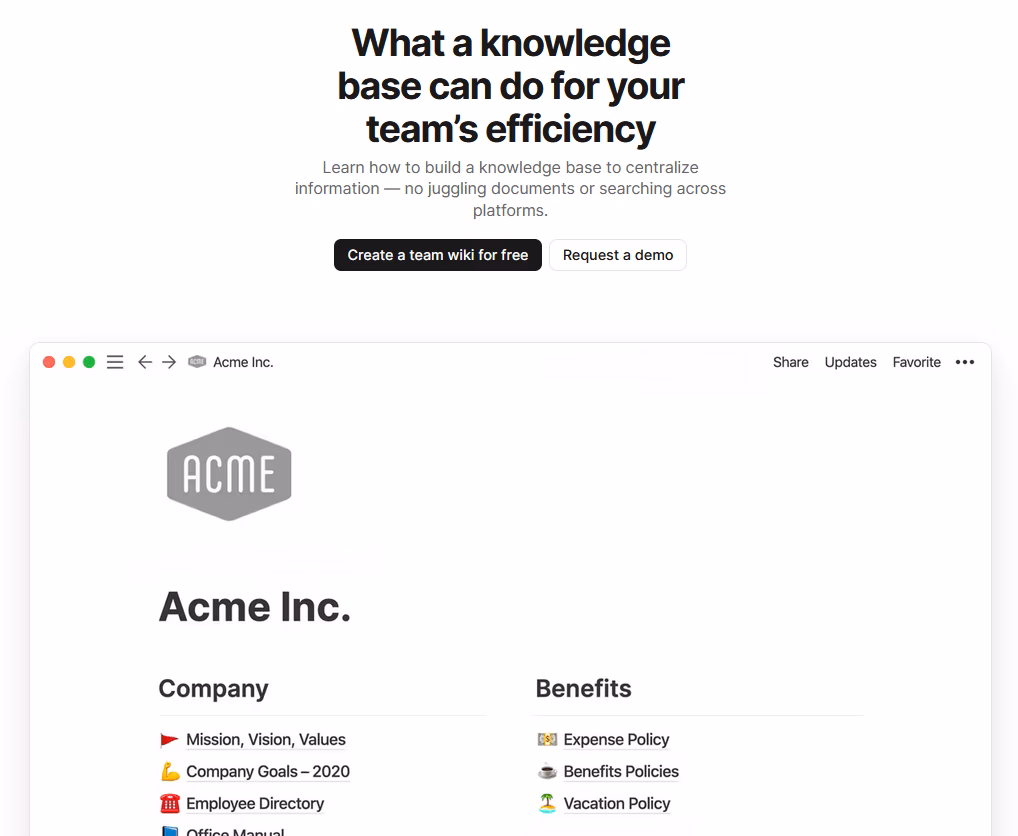 Notion for a knowledge base