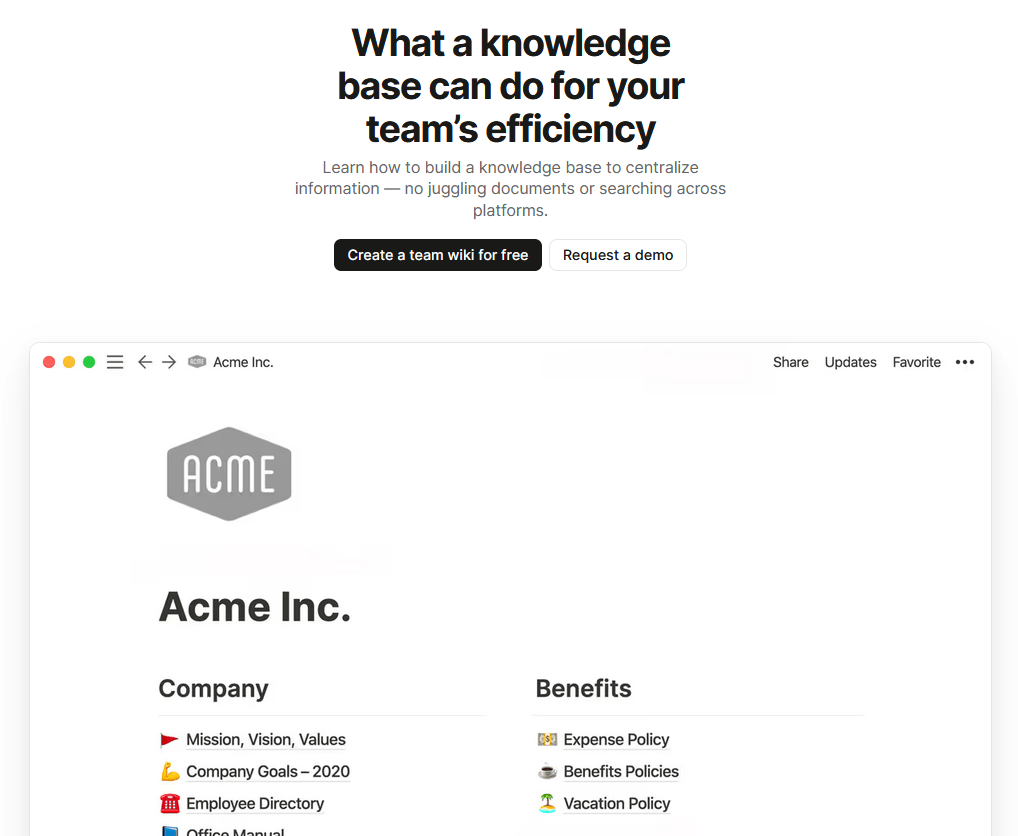 Notion for a knowledge base
