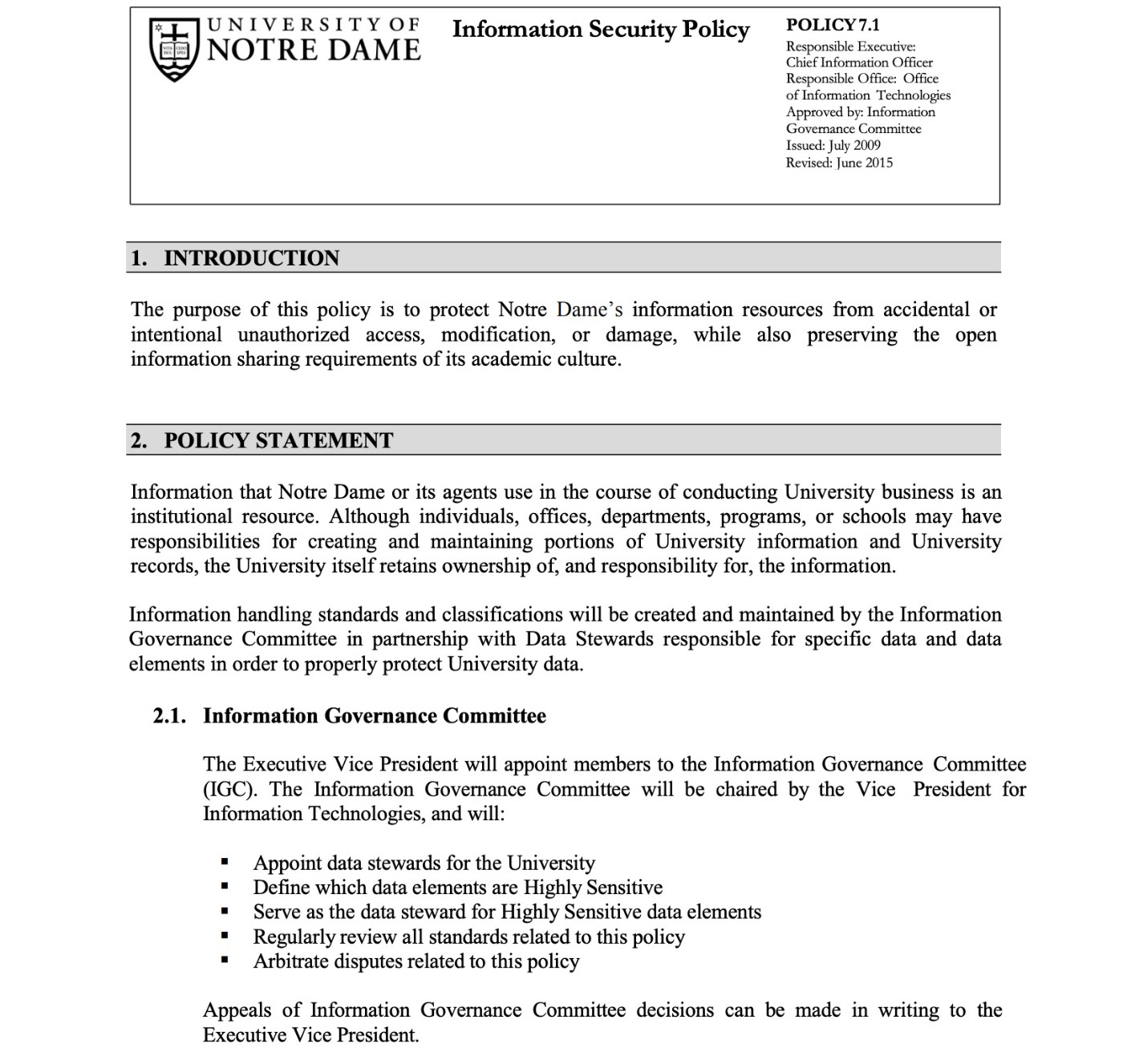 An example of an information security policy