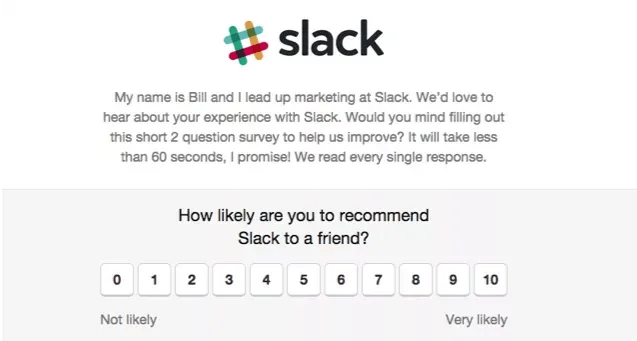 NPS Survey Email example by Slack