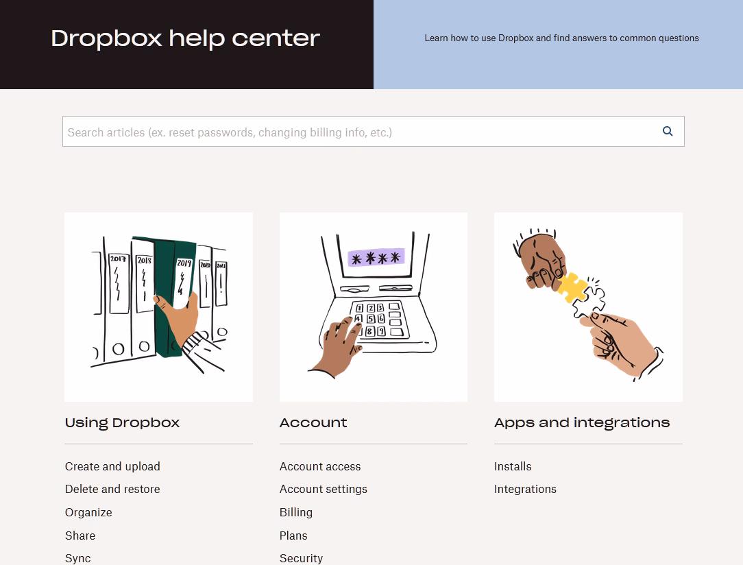 Old dropbox help center example