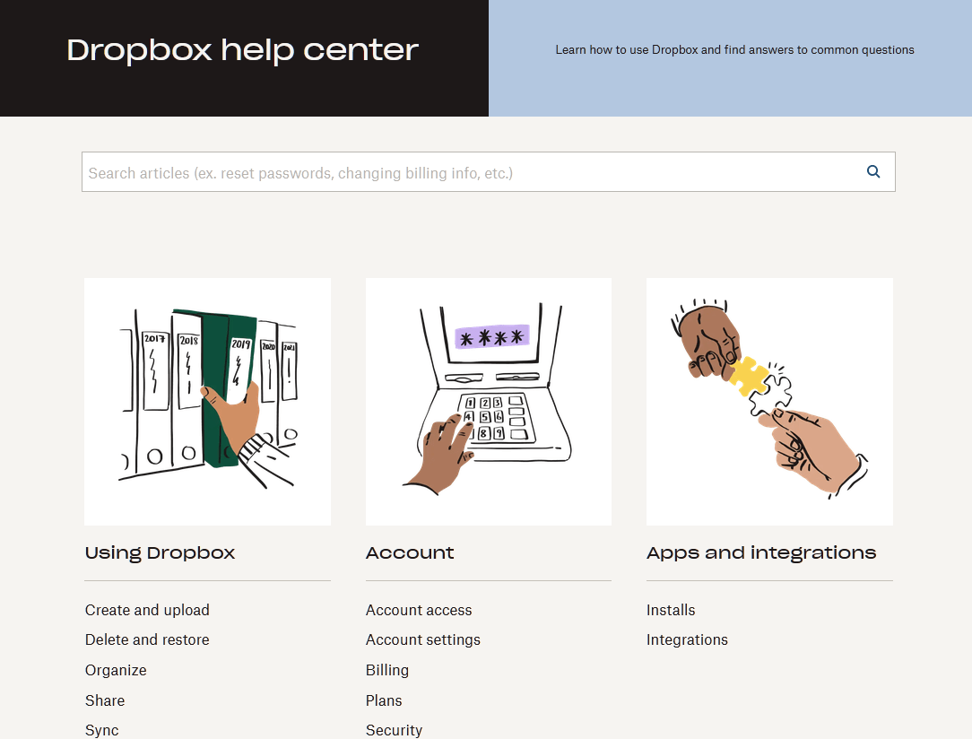 Old Dropbox Help Center example
