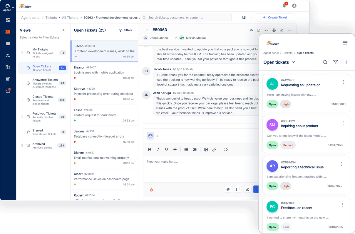 osTicket's 2.0 shared inbox UI