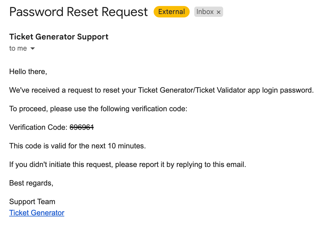 Password reset ticket