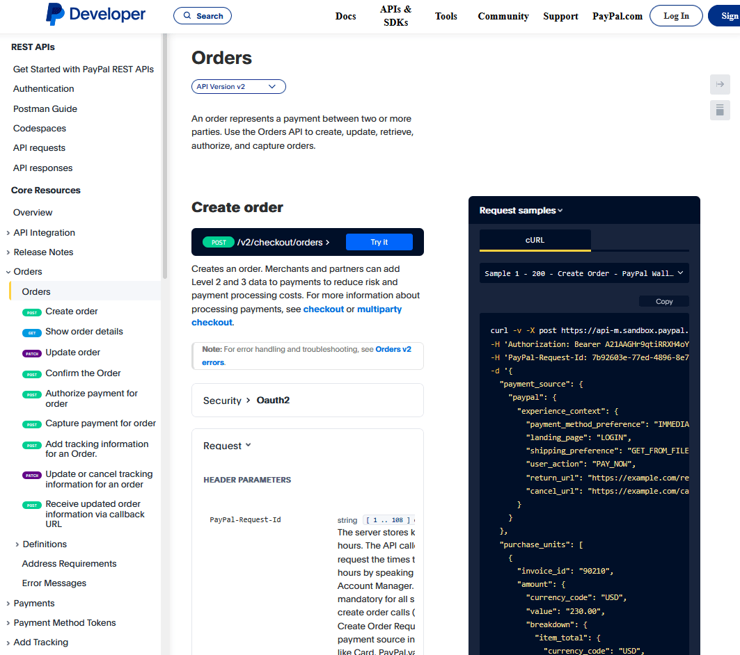 Paypal developer documentation
