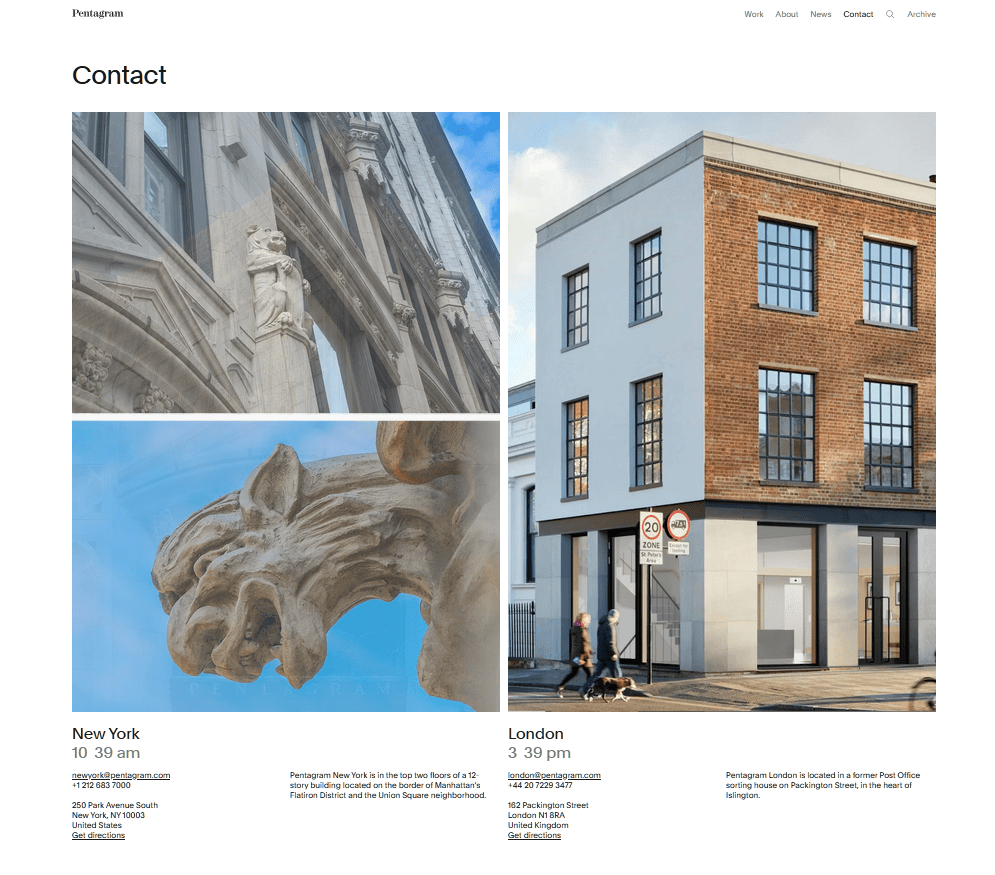 Pentagram contact page