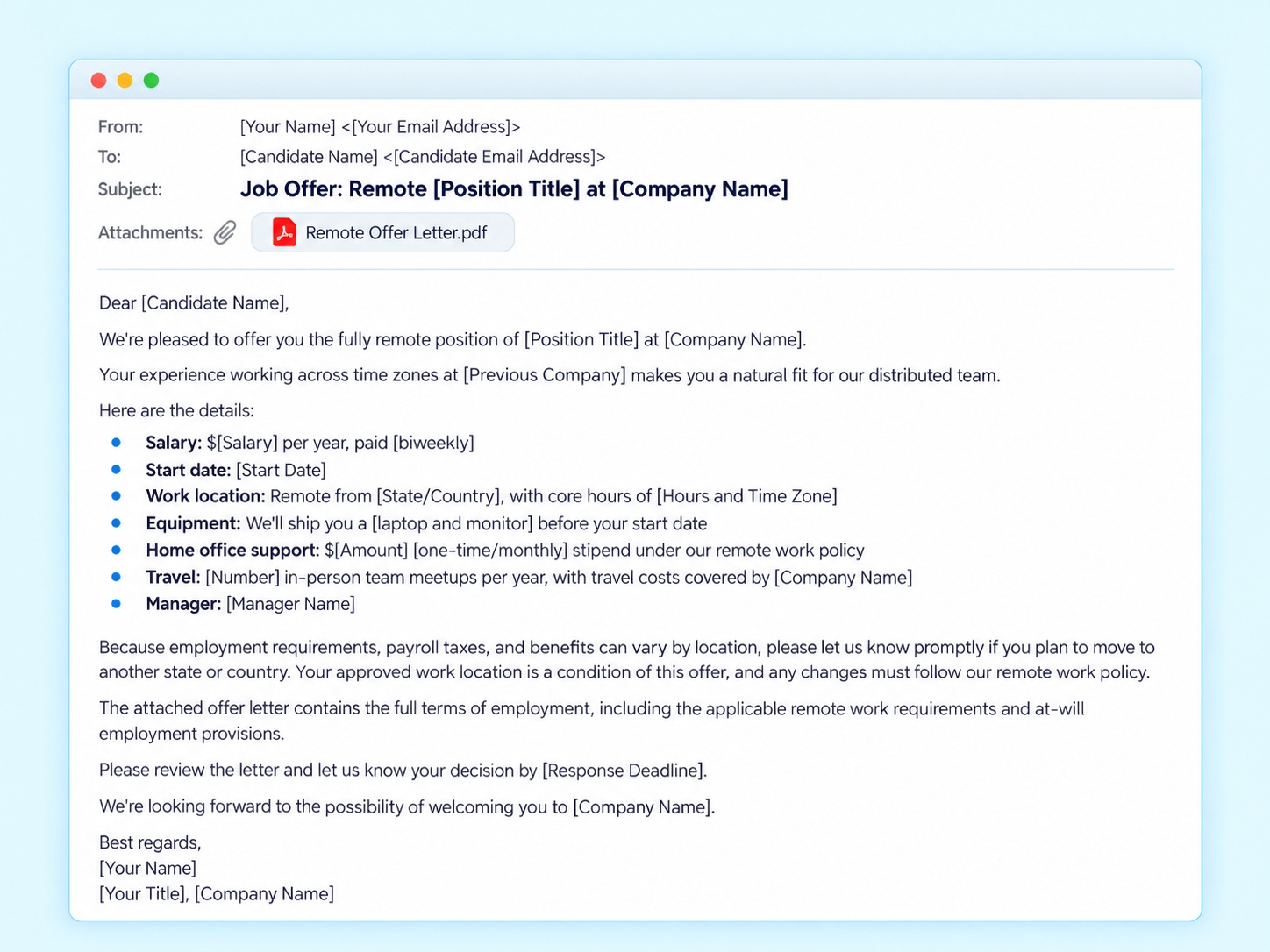 Remote Work Job Offer Email