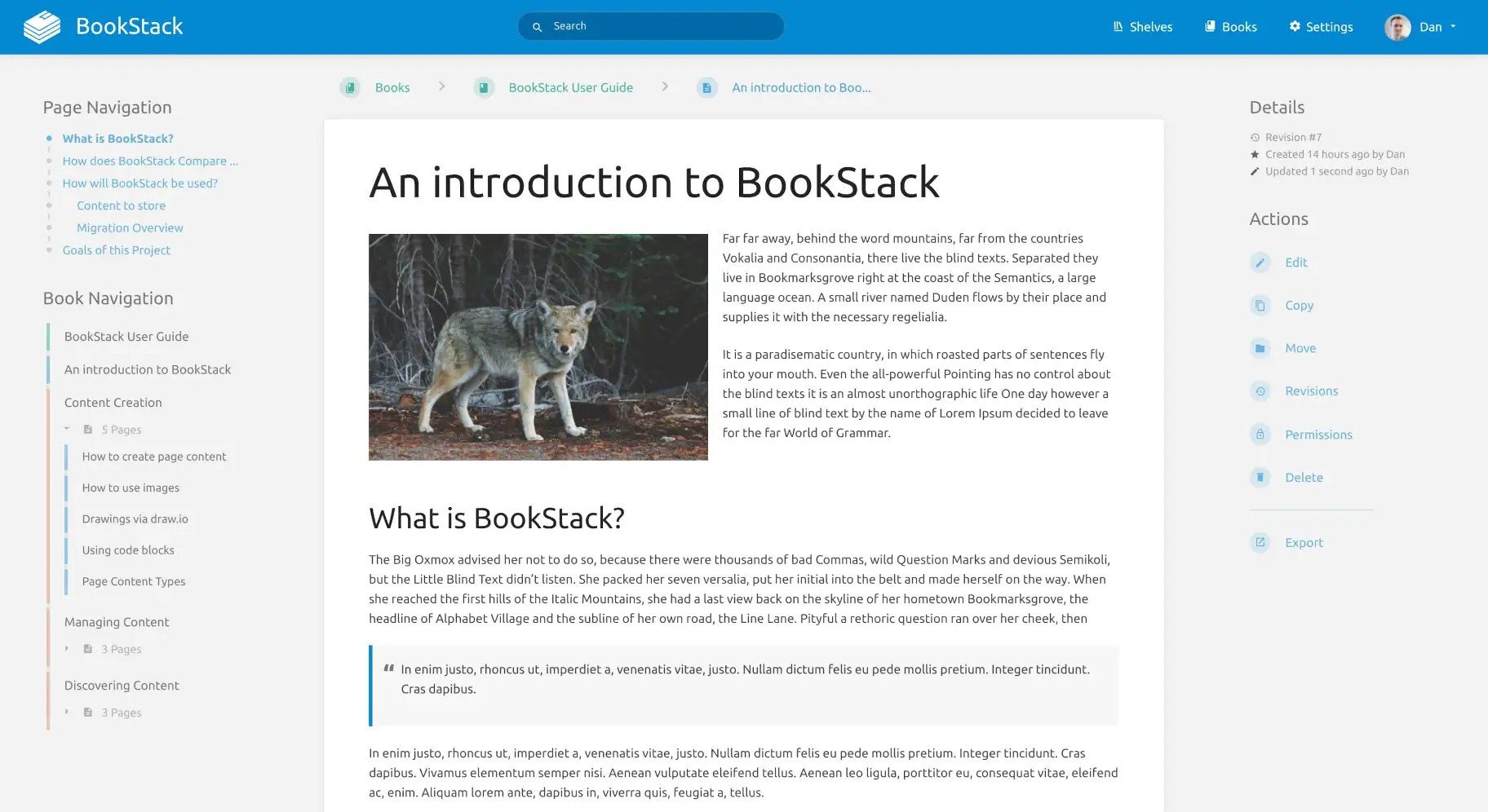 Screenshot of BookStack interface