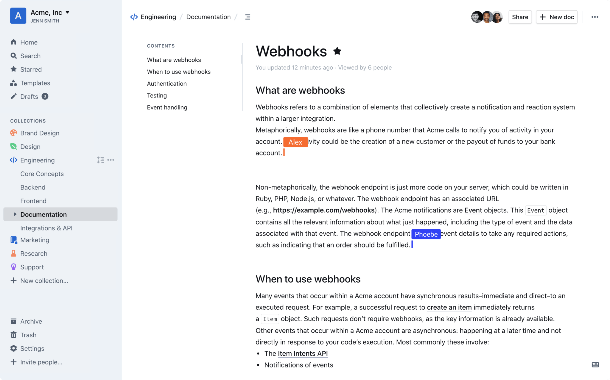 Screenshot of knowledge base created with Outline software