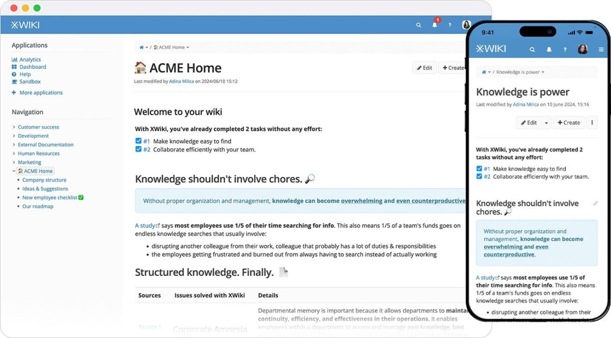 screenshot of website created with XWiki knowledge base software