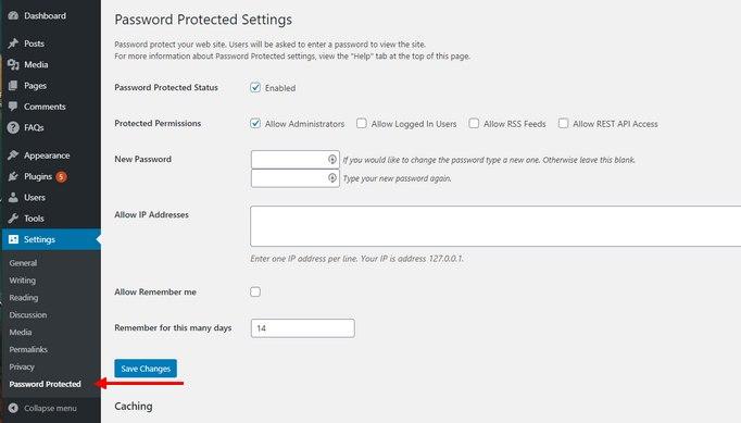 setting up Password Protected plugin