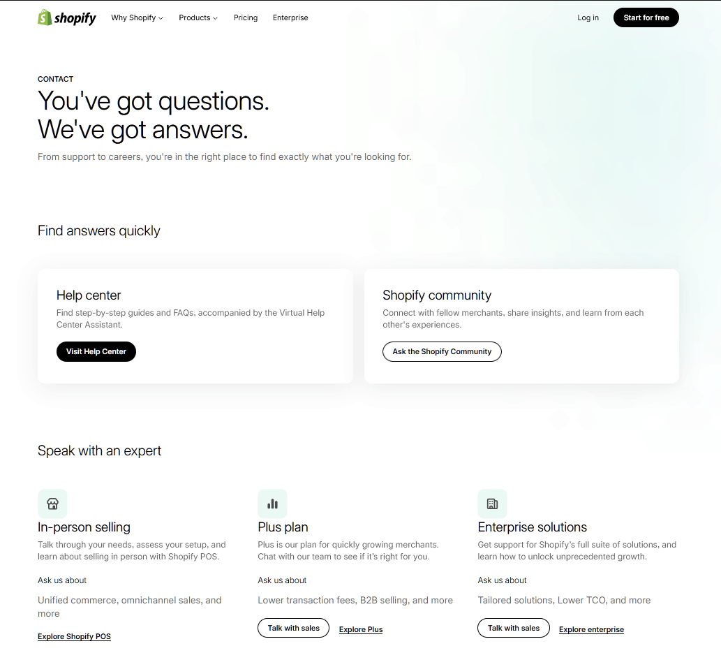 Shopify contact page