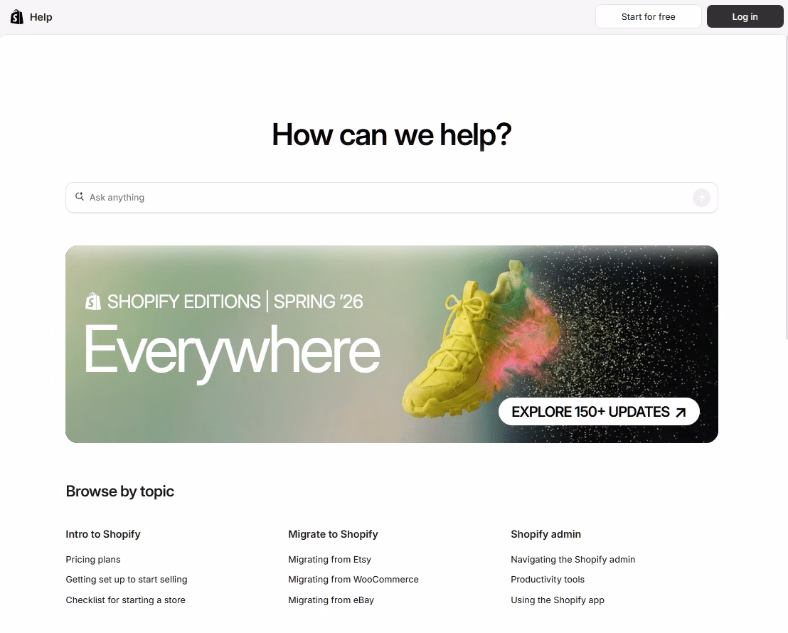Shopify help center prioritizing ai search