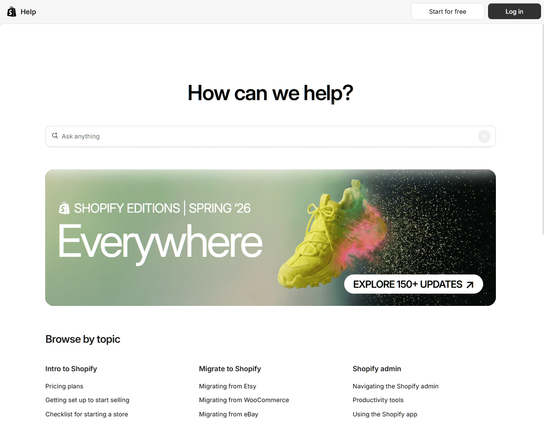 Shopify Help Center prioritizing AI search