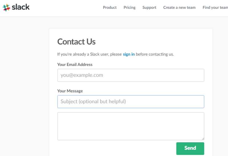 Slack contact form example