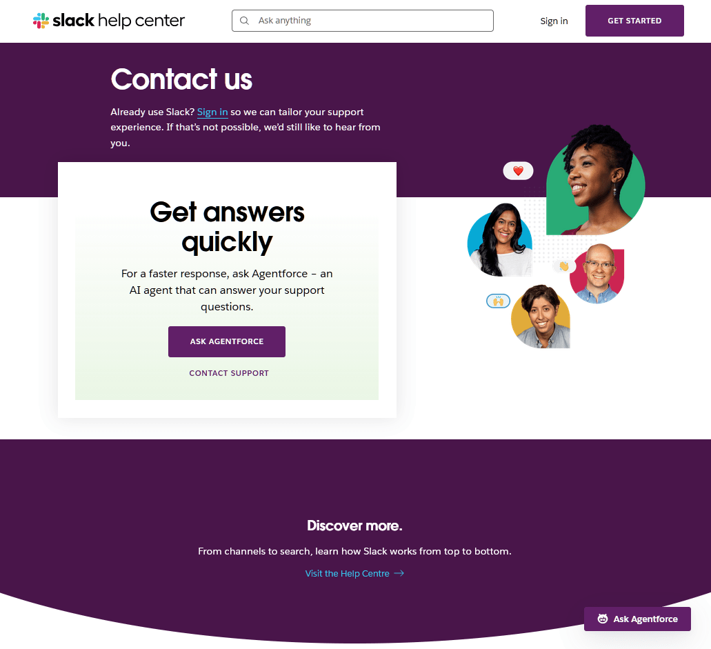 Slack Contact Page example