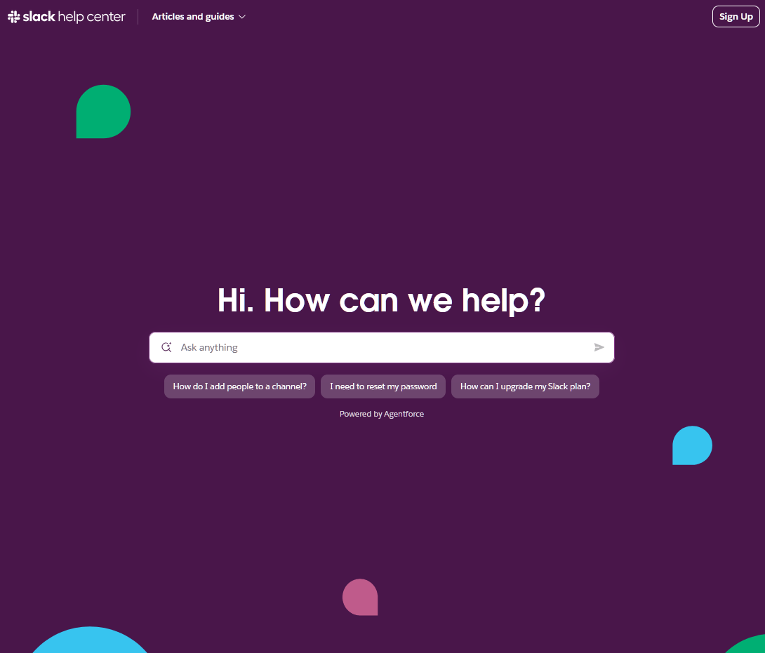 Slack SaaS Help Center example