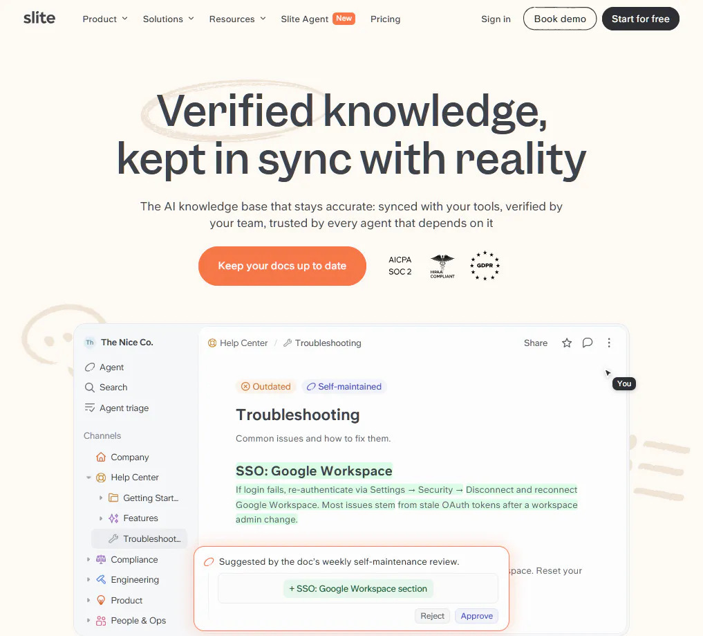 slite powerful AI knowledge base software