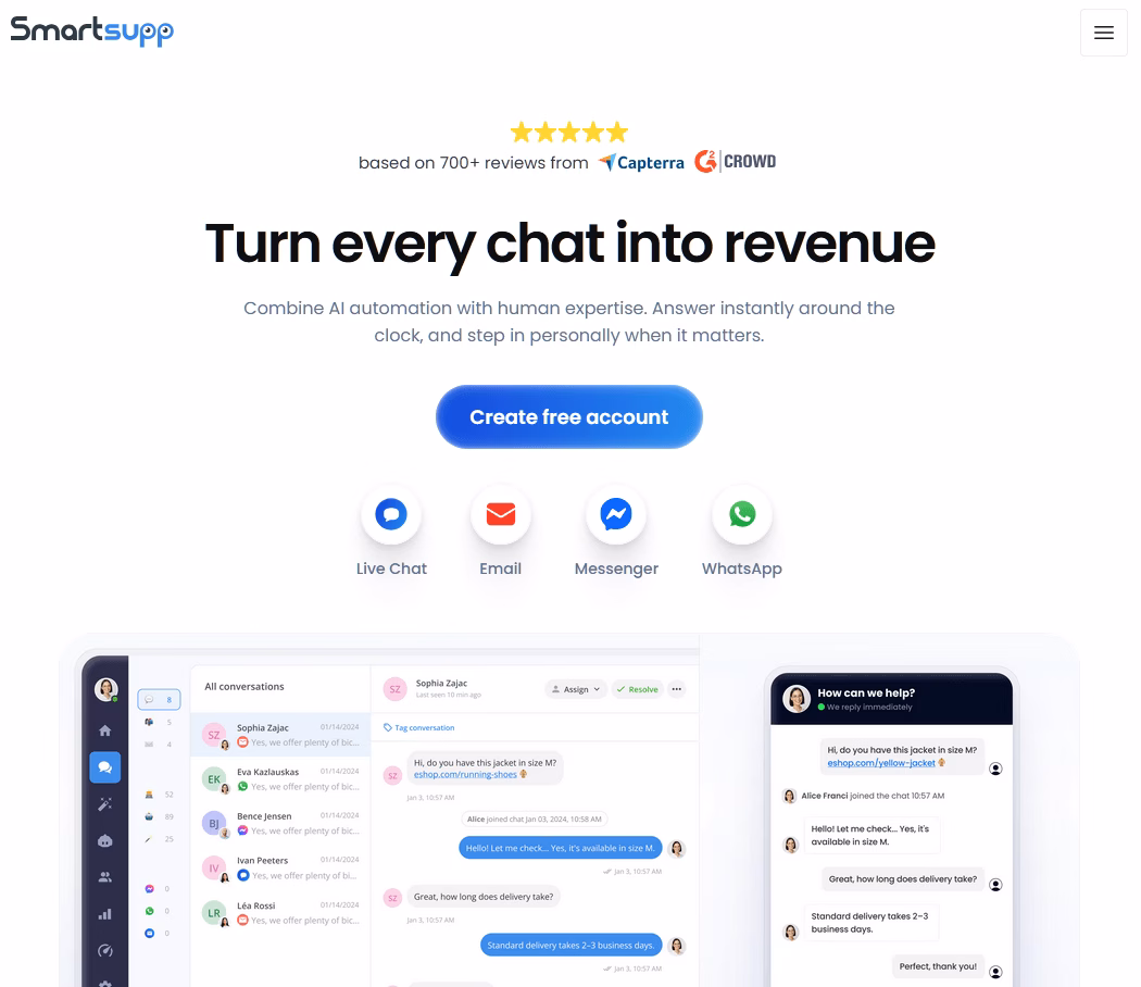 Smartsupp chat en direct et assistant d'achat IA