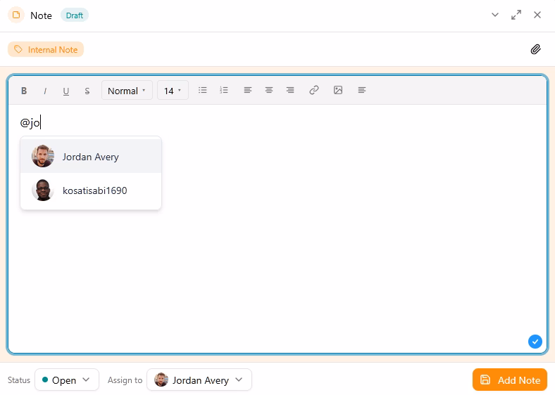 Tagging users in the note