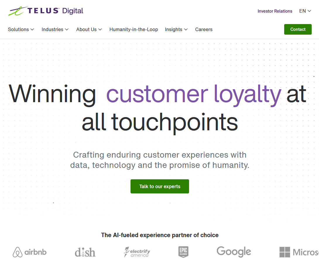 TELUS International for outsourcing customer service