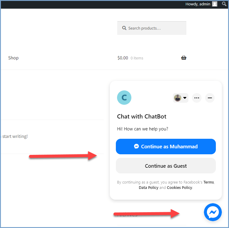 The Facebook Messenger Chatbot on a WooCommerce store