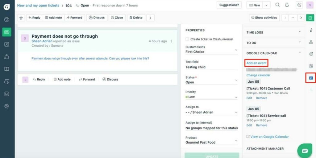 Tickets section of Freshdesk ticketing system