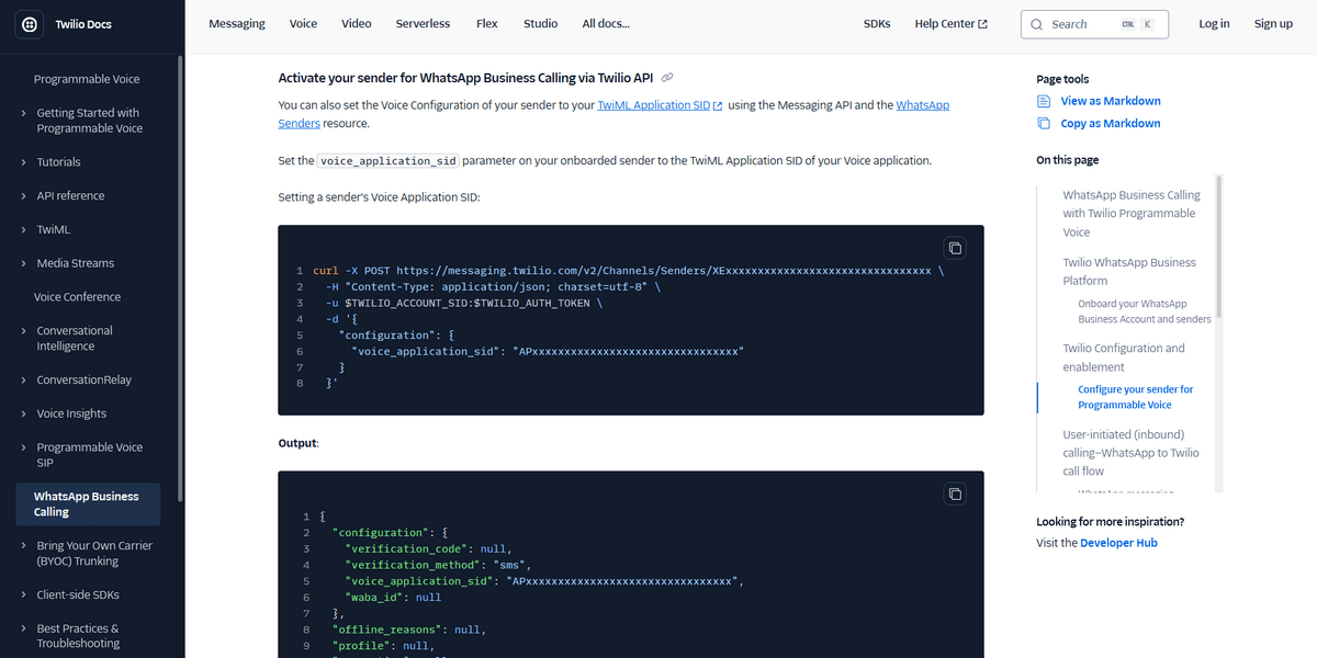 Twilio API docs example