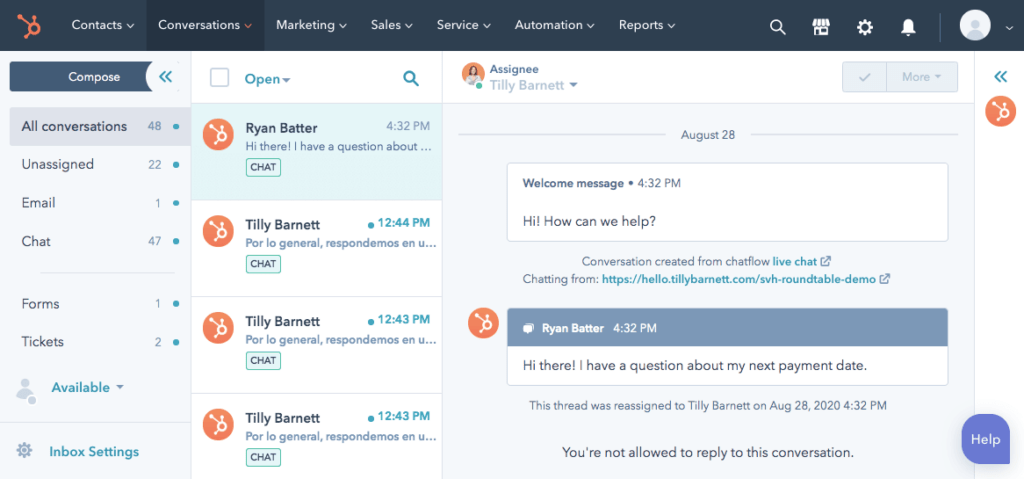 UI of HubSpot Service Hub help desk ticketing software