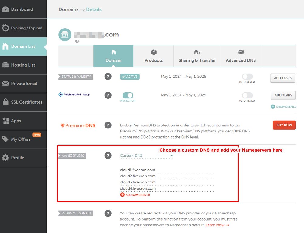 Updating Nameservers in Namecheap