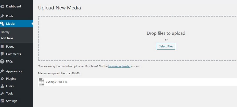 upload pdf in wordpress