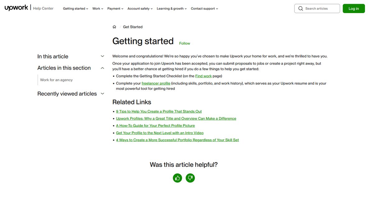Upwork Getting Started Page