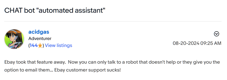 Benutzermeinung zu Ebay Chatbot