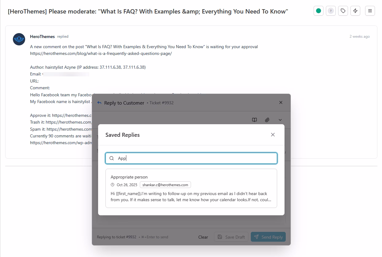 using-saved-replies-with-heroic-inbox - HeroThemes Using saved replies with Heroic Inbox
