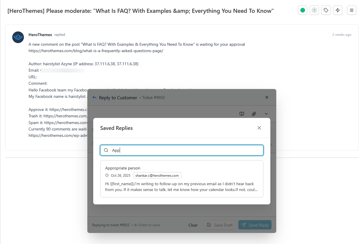 Using saved replies with Heroic Inbox