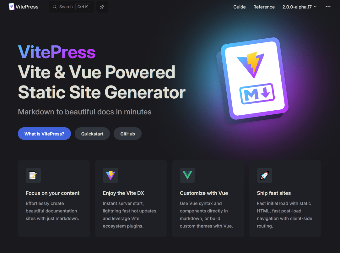 VitePress modern, minimal MkDocs alternative