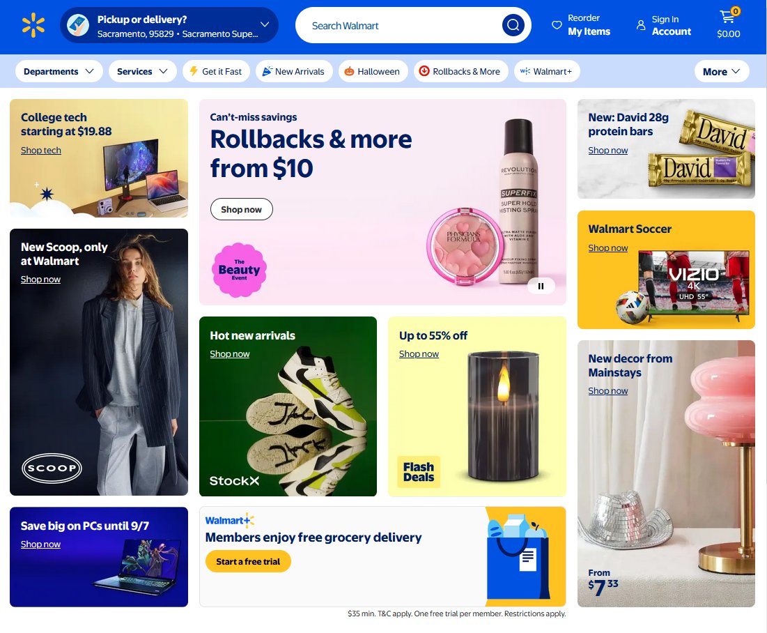 Walmart website homepage