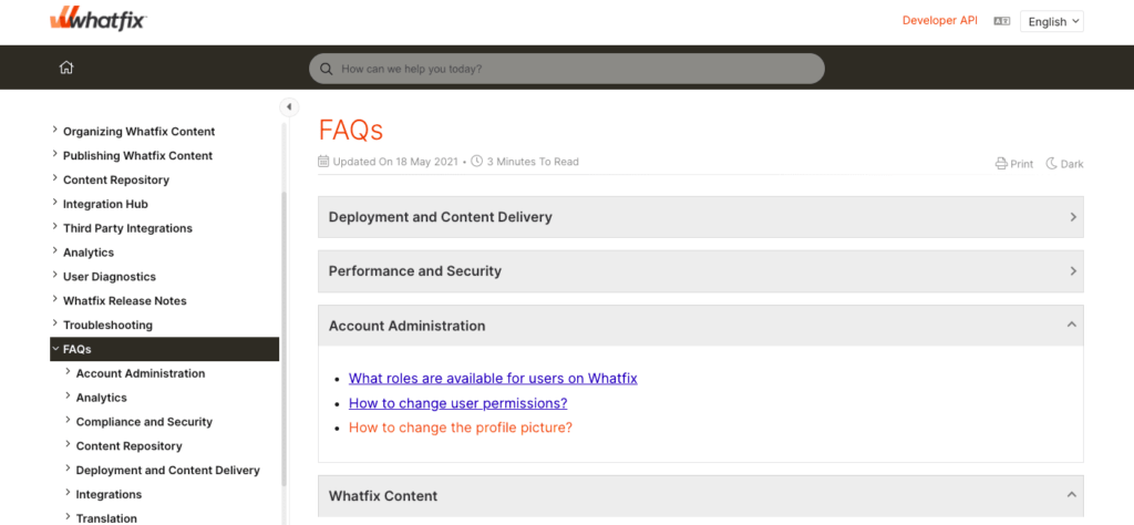 Example of WhatFix FAQ website design