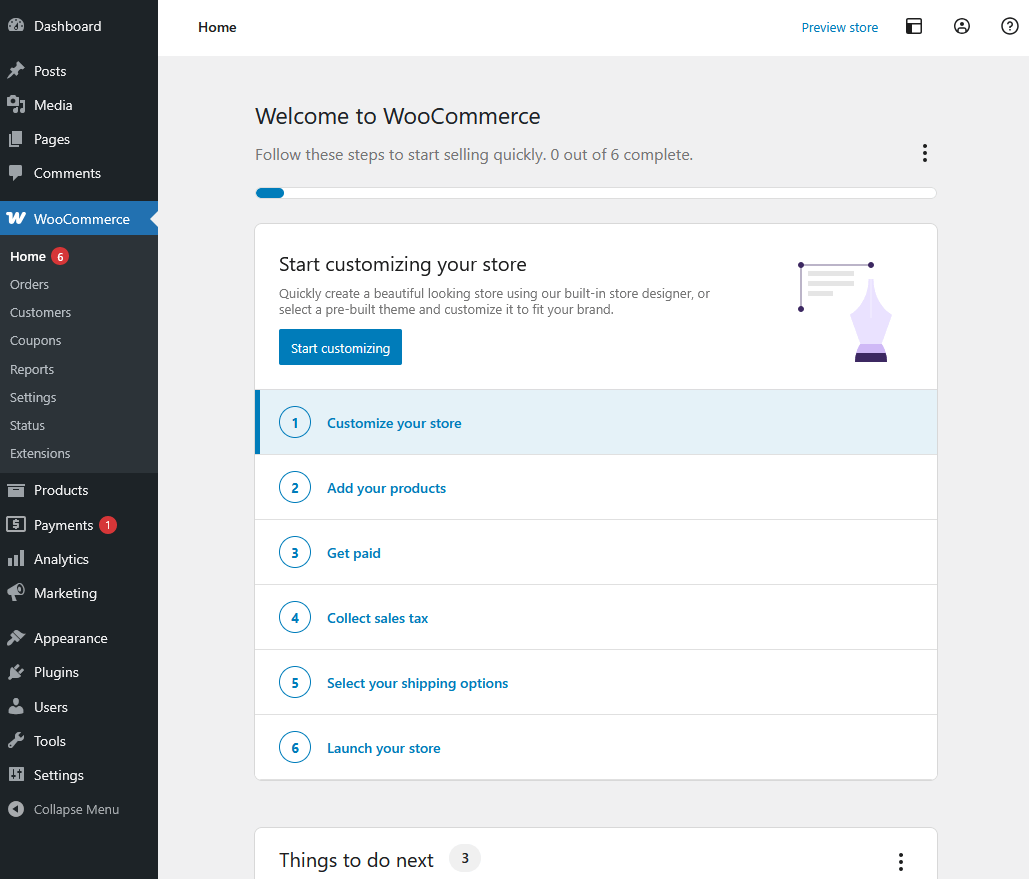 WooCommerce new user welcome wizard
