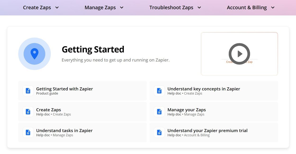 Zapier’s getting started guide example