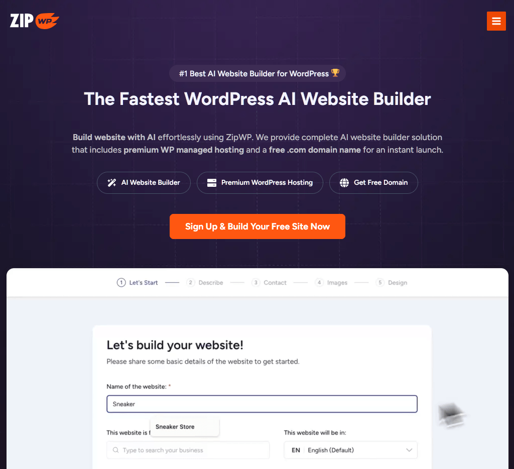ZipWP AI for building WordPress sites
