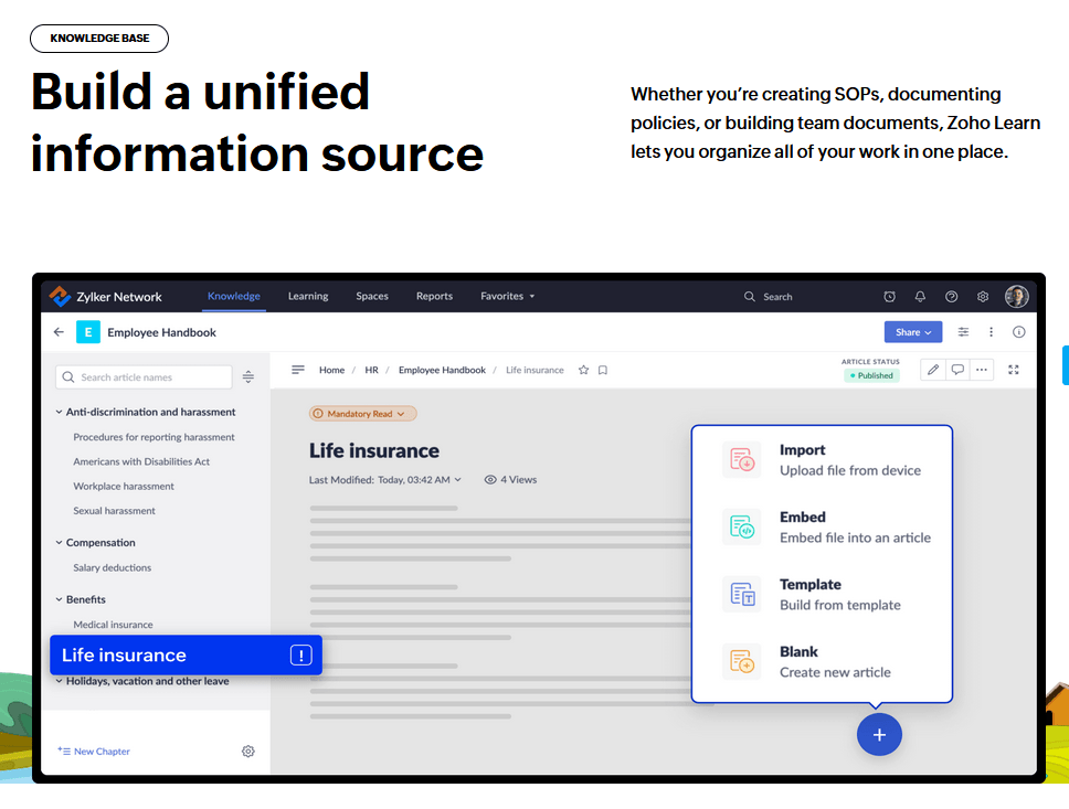 Zoho Learn, knowledge management and employee training platform