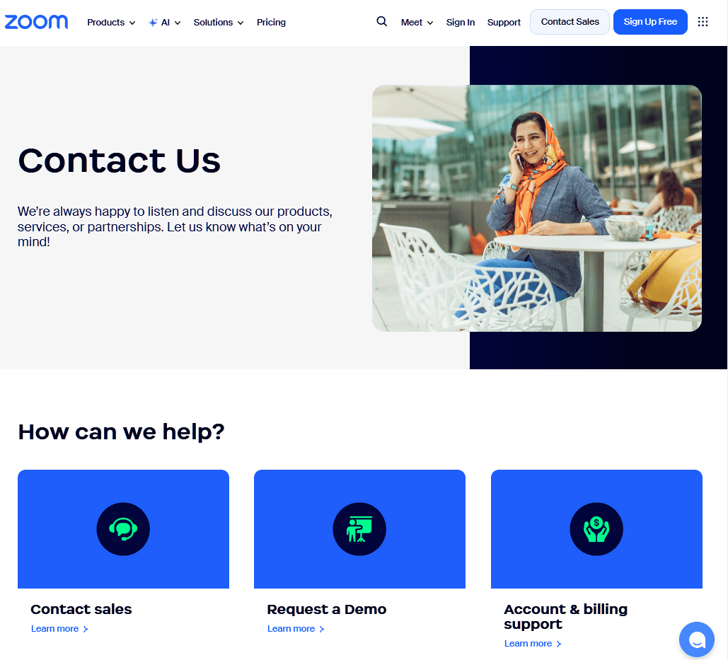 Zoom contact us page example